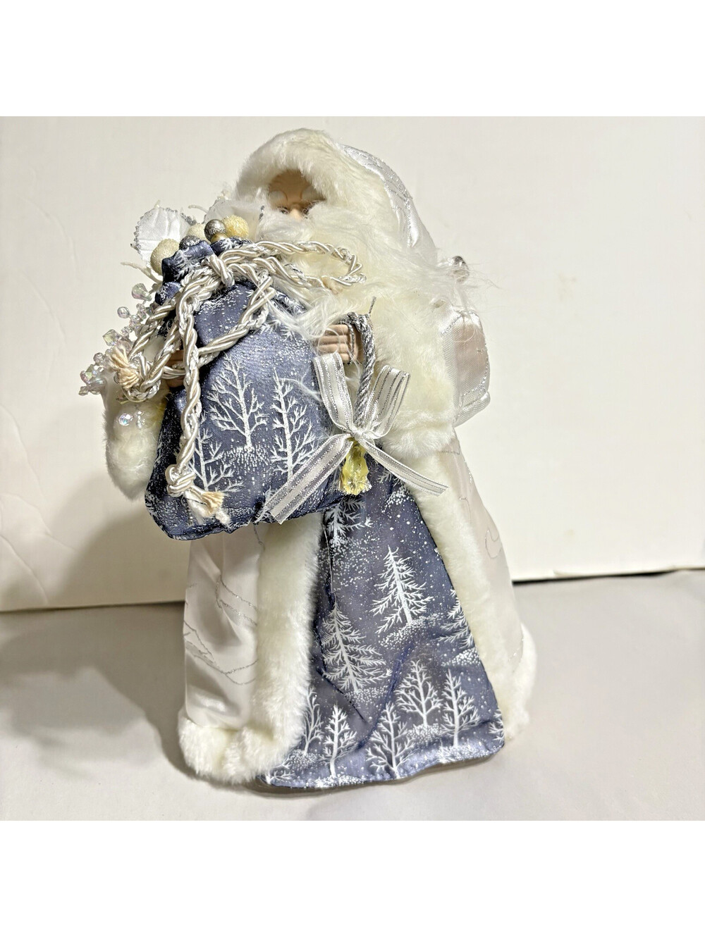 13” Winter Wonderland Trees, Silver White Ice Blue Santa Claus Elegant Decor